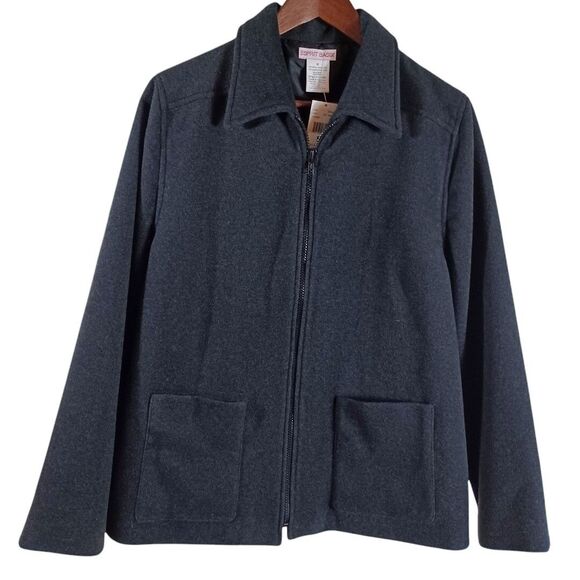 NWT $178 Esprit Basix Wool Blend Jacket M Dark Gray Vintage Y2K Zip Front Coat - Picture 2 of 8